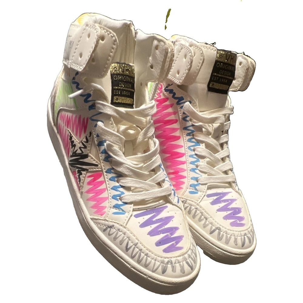 VHS Men's High Top Sneakers White/MulticolorZigzagLaceUp Zip Hook & Loop size11
